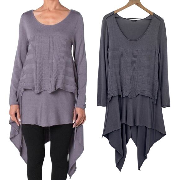Stella Carakasi Sweaters - Stella Carakasi Cotton Lyocell Longline Sweater Long Sleeve Draped Gray Large